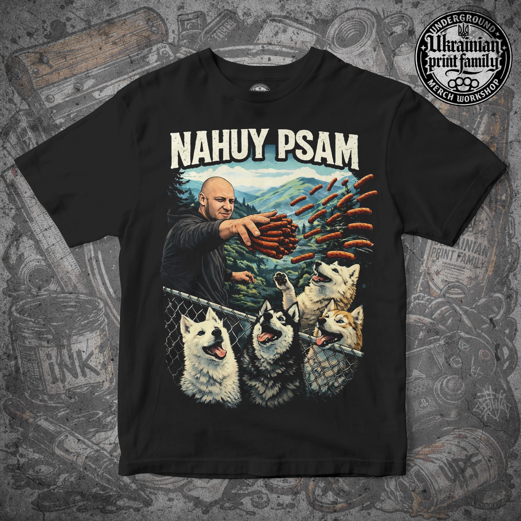Футболка з принтом «NAHUY PSAM»